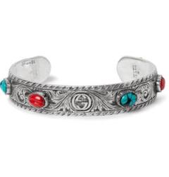 GUCCI ヴィンテージ　赤いストーンバングル GUCCI グッチ バングル タイガーヘッド ストーン付AG925
