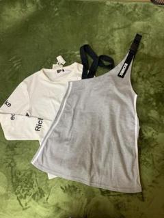 長袖ホワイトTシャツ、ジャンバースカートセット　160
