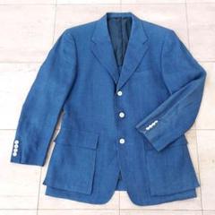ブルー　麻　テーラードジャケット