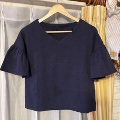 PAGEBOY ネイビー Vネック フリル袖 トップス
