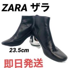 新品タグ付　ZARA　レザー　ロングブーツ　36 ブラック　ザラ　本革　黒 ZARA - ZARA レザーゲートルブーツ 36の通販 by lilyy's shop