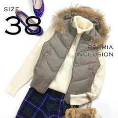 ダイアグラム、ダウンベスト、ラクーンファー、３６サイズ、美品 美品】PREMIA INCLUSION ラクーンファーフード付きダウンベストM