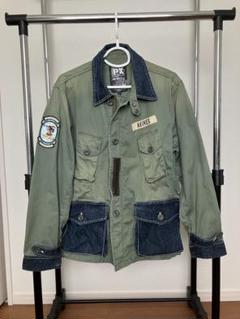 AVIREX ミリタリージャケット XL デニム切替 ダメージ加工 カーキ AVIREX ミリタリージャケット XL デニム切替 ダメージ加工