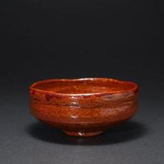 大樋焼　大樋　抹茶碗　飴釉　平茶碗　大樋長左衛門　銘　月梅　角印　１客 大樋焼大樋抹茶碗飴釉平茶碗大樋長左衛門銘月梅角印1客