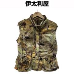 【ほぼ未使用】GK 伊太利屋 無地＆レオパード柄 フリル付 ダウンベスト M 特価 伊太利屋 ほぼ未使用】GK 無地＆レオパード柄 ダウン