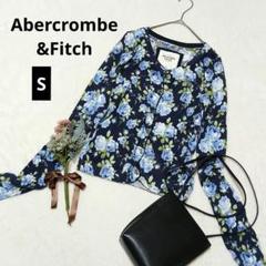 g33ꕤアバクロンビー＆フィッチ 花柄長袖カーディガン【S】ネイビー 刺繍