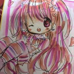 新作。手描きイラスト。小色紙。もこもこ衣装の女の子