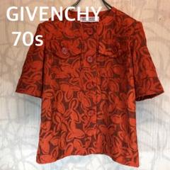 ジバンシー GIVENCHY 70s オレンジ花柄半袖シャツ 総柄 R