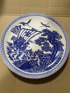古伊万里金襴手鶴に菊宝船の図7寸皿2枚D983AS-CEl