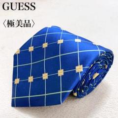 【極美品】ゲス シルク ネクタイ チェック柄 ブルー系 ビジネス 紳士用 Y35