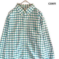 コーエン coen 長袖シャツ チェック柄 ボタンダウン ロゴ刺繍 薄手 水色のサムネイル