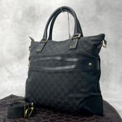 【美品】 グッチ GUCCI トート ボストン バッグ GGキャンバス 黒 人気 美品 GUCCI グッチ ブラック 黒 シルバー金具 GGキャンバス