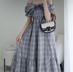 GRL チェックリボンオフショルワンピース tg817 ブラック