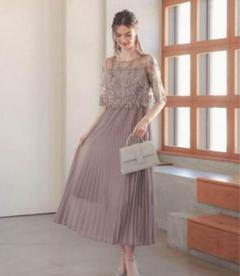 【美品】結婚式　パーティドレス　レーストップス・プリーツスカート