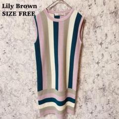 リリーブラウンLILYBROWN♦︎新品同様ボーダーニットワンピース　フリーサイズ