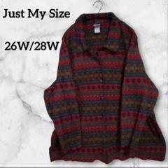 Just My Size 【26W/28W】幾何学模様 フリースカーディガン 赤