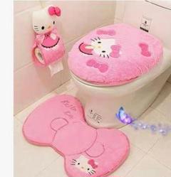 コロナ撲滅オマケ付き送料無料!! ハローキティのトイレカバー(ピンク)4点セット