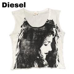 y2k Diesel プリントタンクトップ カットオフノースリーブ グランジ y2k Diesel プリントタンクトップ カットオフノースリーブ
