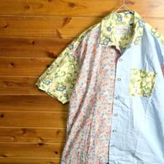 柄シャツ　半袖シャツ　花柄　アシンメトリー　アシメ　クレイジーパターン　レトロ