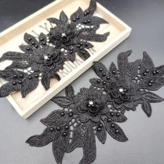 品番YZ1126bk ブラック 刺繍レース ビーズ花芯 モチーフ ドレス 4枚