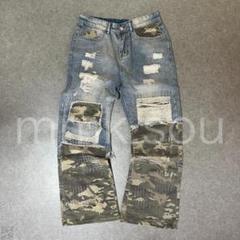 Vintage wash camo flare denim pants y2k