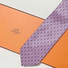 美品 エルメス HERMES ネクタイ シルク フランス製 パープル H柄