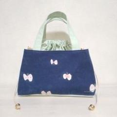 ミナペルホネンハンドメイドあおり巾着バッグ（ポンピア、ピンク