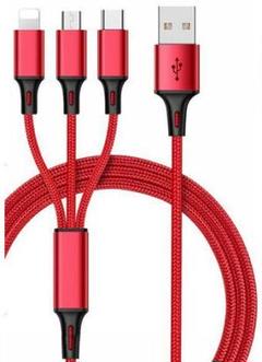 3in1充電ケーブルType-C/iPhone/Android 赤/1