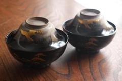 時代逸品！上質黒漆に風情ある一富士二鷹三茄子蒔絵の映えるお椀2点（検輪島塗蒔絵椀 低 価格Hobby, Musical Instruments, Art - 時代逸品！上質黒漆
