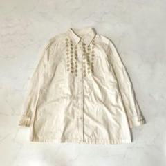 Leilian レリアン 総柄 刺繍 花ボタン ブラウス シャツ