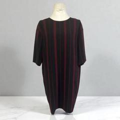 【美品】MICHEL KLEIN 膝丈ワンピース ストライプ ブラック×ワイン