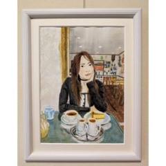 中川司気大（なかがわしきた）西洋人形の絵タイトル「窓辺」油彩