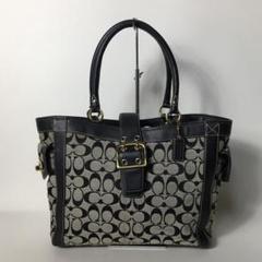 美品　コーチ　ハンドバッグ　黒　シグネチャー　ターンロック　COACH　s55 美品☆COACH コーチ ハンドバッグ クロコ型押し ターンロック 黒