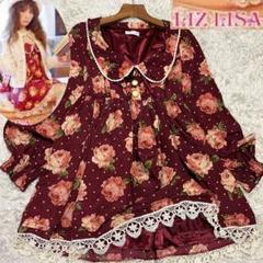 LIZLISA リズリサ】薔薇総柄 レースフリル 襟付きワンピース