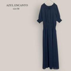 AZUL ENCANTO ロングフレアワンピース　マキシ　ネイビー　5分袖
