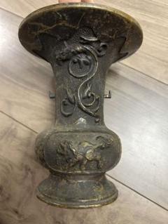 火鉢 一対 獅子耳 時代 骨董 明治 大正 アンティーク 古美術 古道具 レトロ Japan Vintage 青銅 火鉢 大型 両耳 双耳 獣 獅子 龍 耳 手炙り