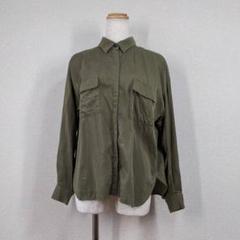 【スピックアンドスパン】シャツ　長袖　ブラウス　カーキ　F　とろみ　日本製　比翼