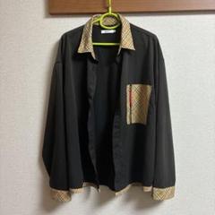 【古着】長袖シャツ 黒とベージュのチェック柄　ゆったりサイズLL