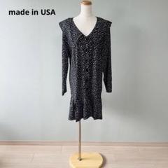 80s USA製 花柄 ビッグカラー セーラー襟 ワンピース ブラック