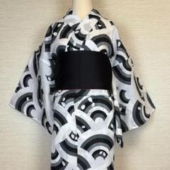 新品 浴衣 レディース 3252 黒 白 扇 ゆかた 女物