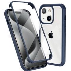 iPhone15 Pro ケース 全面保護　前後 両面 カバー ブルー