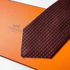 エルメス HERMES ネクタイ シルク フランス製 ブラック/レッド H柄
