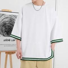 オーバーサイズ Tシャツ メンズ 夏服 半袖 服 ライン ビッグシルエット