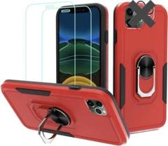iPhone14 ケース 赤 保護カバー ガラスフィルム2枚 リングスタンド付