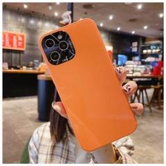 ガラスiphone12promaxケース オレンジカメラ保護 スマホケース