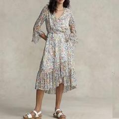 タグ付 22SS ポロラルフローレン 花柄 シフォン ラップ ワンピース フリル タグ付 22SS ポロラルフローレン 花柄 シフォン ラップ