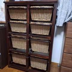 籐と木の収納棚　昭和レトロ