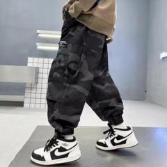 キッズ カーゴパンツ カモフラ 迷彩 ブラック 160 ボトムス こども 男の子