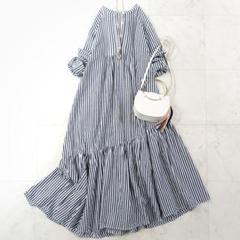 美品✨カデュネ CADUNE コットンストライプ シャツワンピース グレー