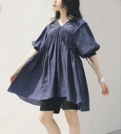 KBF 2wayシャーリングミニワンピース NAVY